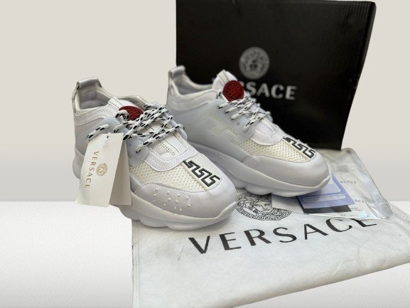 Close-up of Versace Chain Reaction White sole