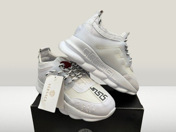 Top view of Versace Chain Reaction White sneakers