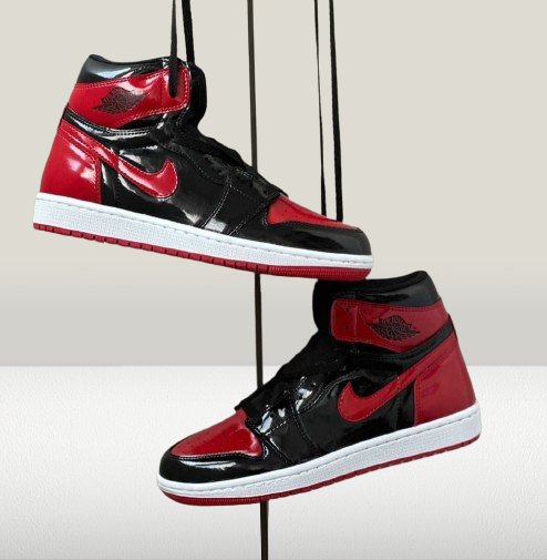 Jordan 1 Patent - Bred [LICHIDARE STOC] - ShoeResidenceJordan 1 Air Jordan 1 Patent Bred hung up with black laces