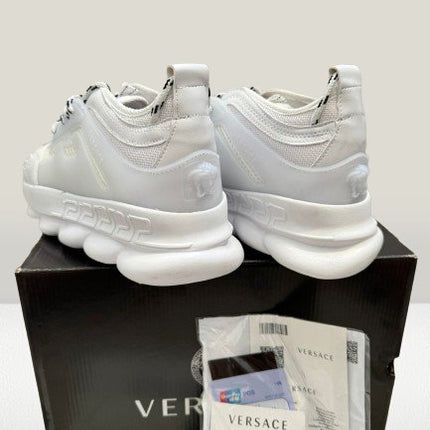 Back heel detail of Versace Chain Reaction White