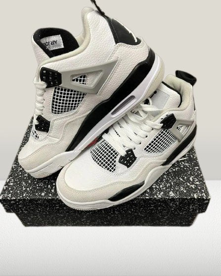 Jordan 4 Military Black sneakers in iconic white, black military-inspired colorway