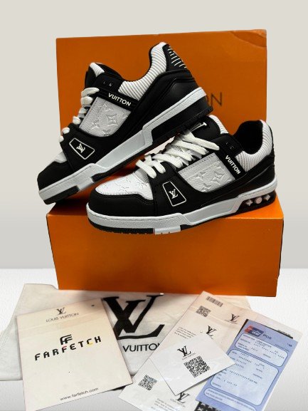 Top view of Louis Vuitton black and white trainers 