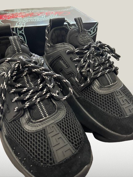 Versace Chain Reaction Black Shoes laces view