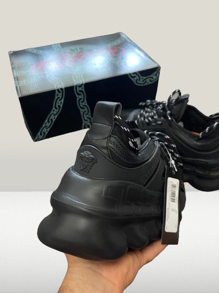  Versace Chain Reaction Black Shoes unique Soles
