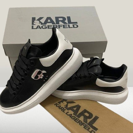 Karl Lagerfeld - Black Leather [40% OFF] - ShoeResidenceModern Karl Lagerfeld shoes: black design, white heel, and signature logoKarl Lagerfeld36adidas alb karl lagerfeldadidas negurAdidasi Dama Karl7